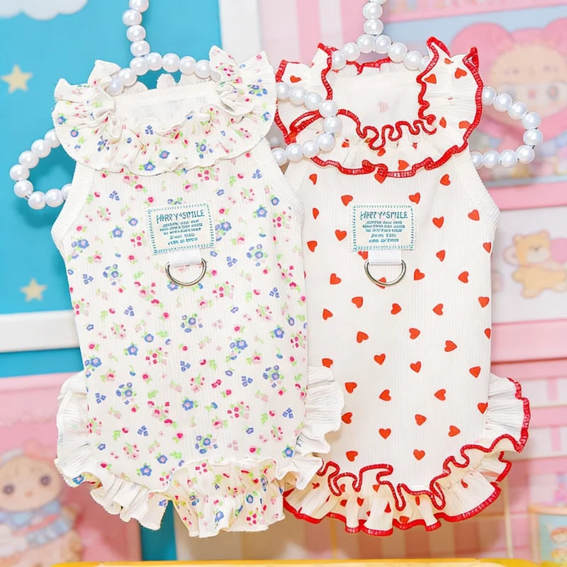 Princess Style Dog Dress, Cute Soft Dog Clothes, Summer Puppy Tank Top, Heart Floral Pet Dress Cat Skirt Fashion Pet Vest Dog Shirt