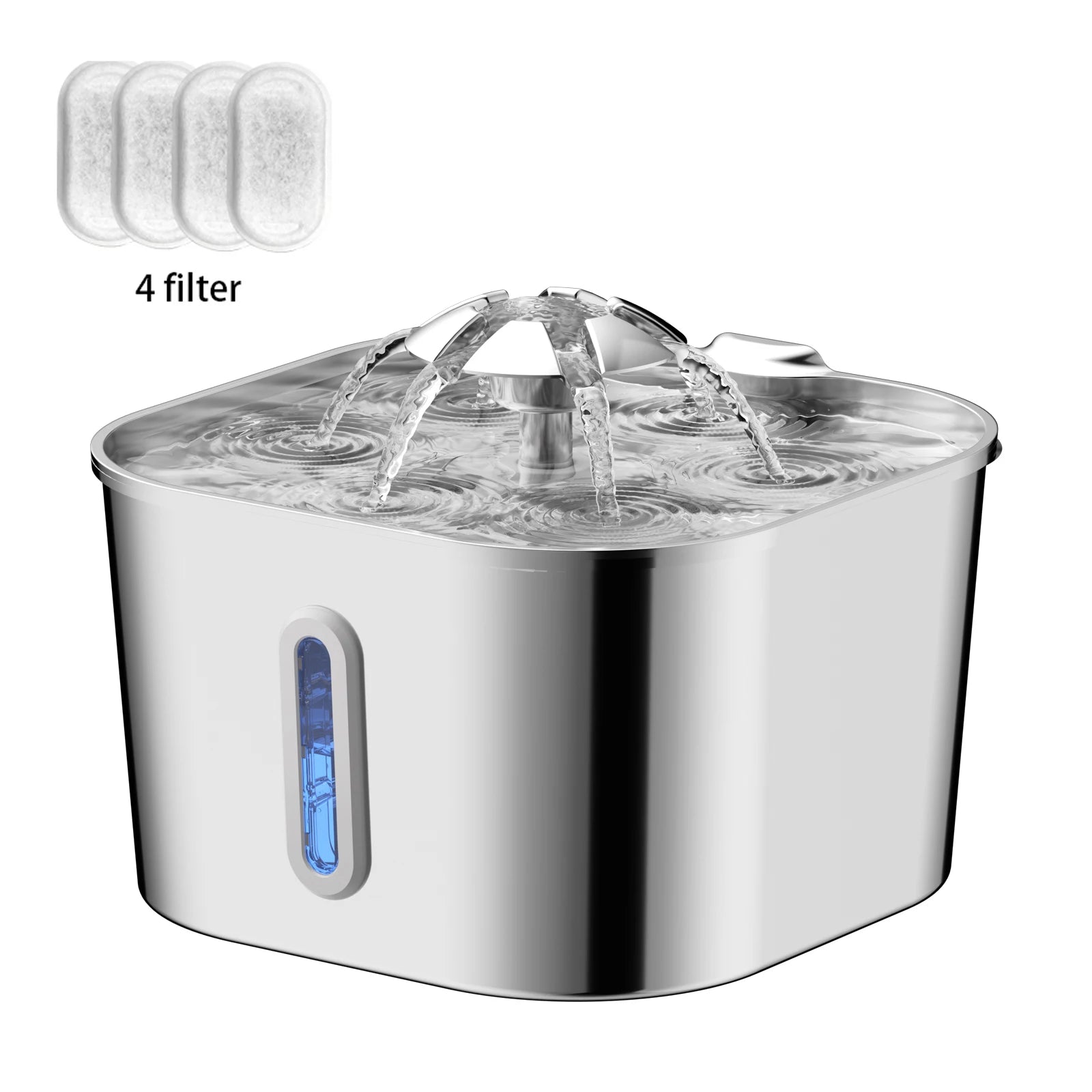 2.2L/74OZ Automatic Cat Fountain, Stainless Steel Pet Water Dispenser, Silent Water Pump, Circulation Filtering, Visual Window