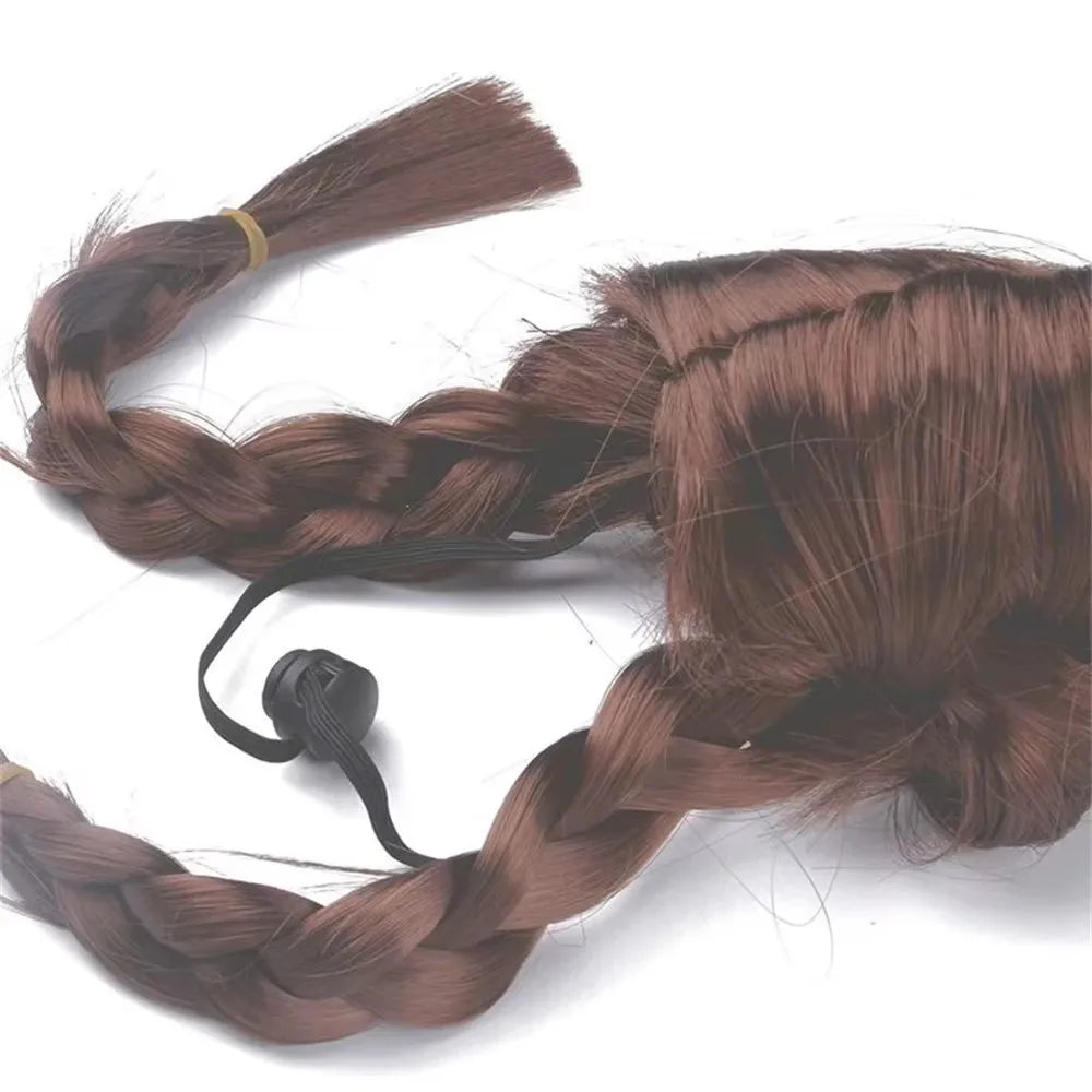 Fun, Braided Pigtail Brown, Pet Wig, for either cat or dog,  Adjustable Strap and makes a great Halloween Party costume.