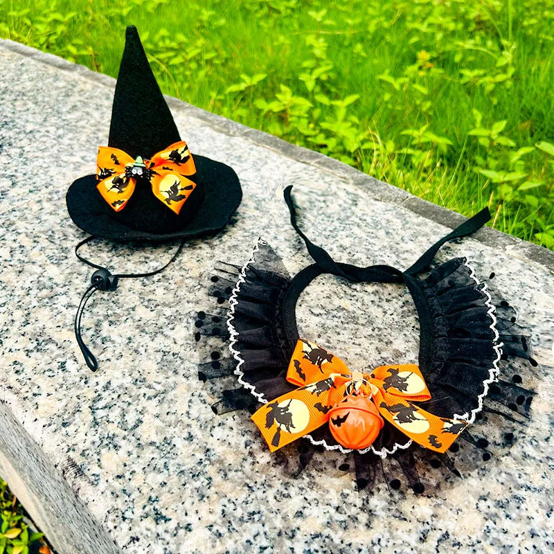 Halloween Pet Costume Set for a Witch, Hat Bandana Costume, Scarf, Cute Halloween Cosplay for Cats, Small Dogs, Kittens, Cats and Puppy Party Photo Prop