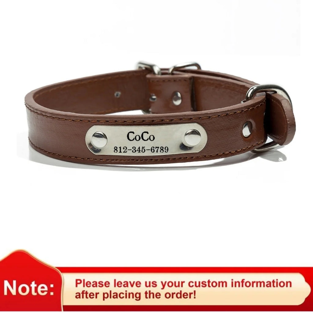 Personalized Dog Collar, Name Carved ID Tag,  Anti-lost, Solid PU Leather Collar For Small, Medium, Large Dogs, Puppy, Cat, Pet Supplies