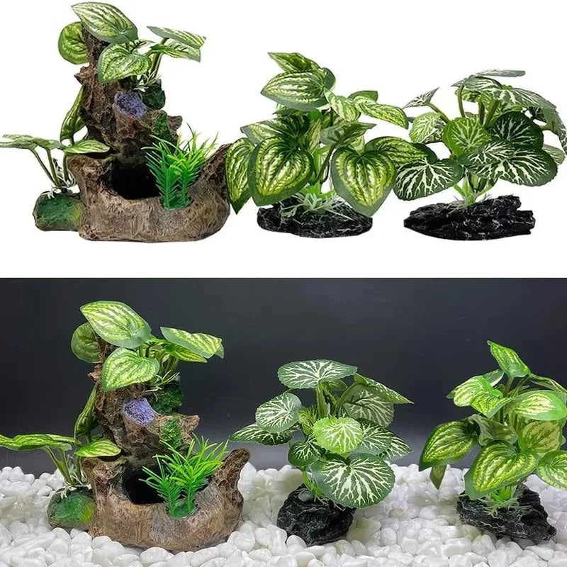 Aquarium Ornaments, Simulation Plants, Fish Tank Landscaping Decorations, Plastic Water Plants, Flowers, Trees, Rocks,and Accessories