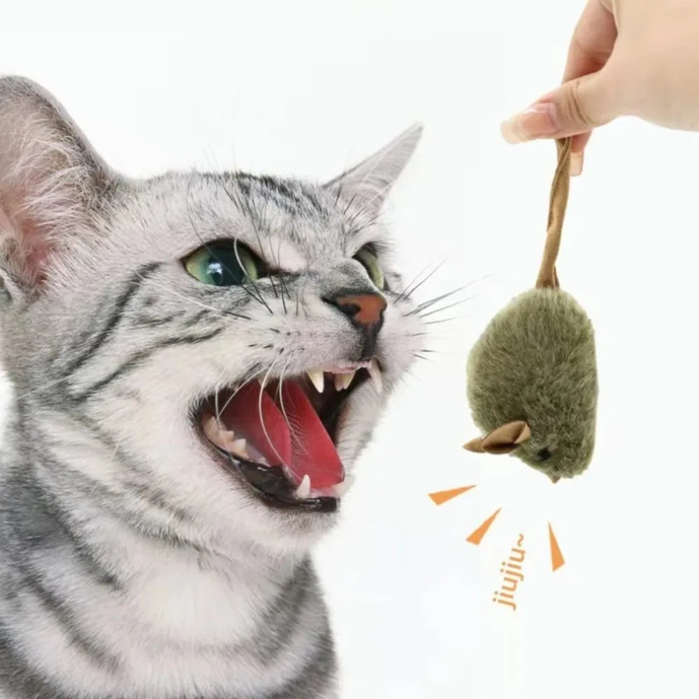 Interactive Squeaky Mouse for Cats, Toy Plush, Realistic Funny Self Play, Automatic Chirping, Durable Bite Resistant Pet Cat Kitten Toys