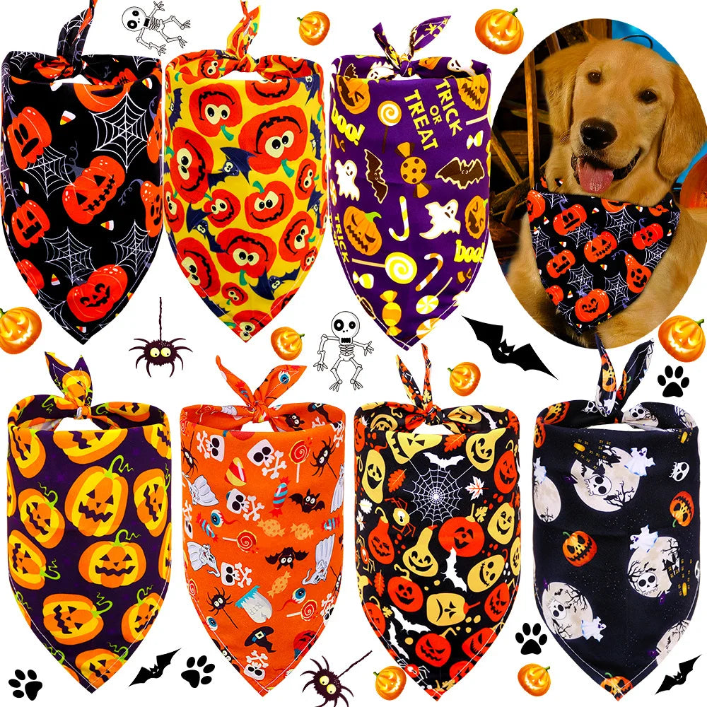 1 Pc Pet Dog Halloween Costume Scarf, Dog Bandana Accessories, Pumpkin Skull Bat & Ghost Pattern, Small Dog, Cat Bib, Pet Supplies
