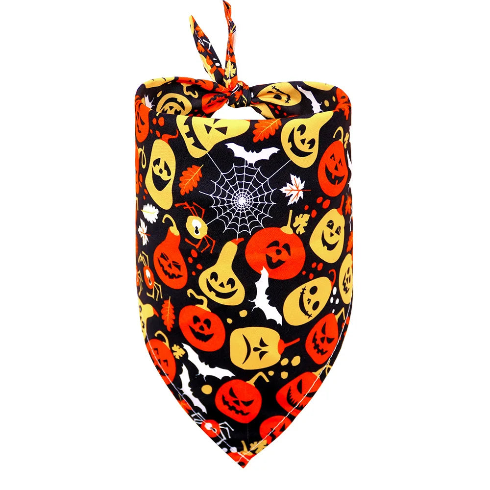 1 Pc Pet Dog Halloween Costume Scarf, Dog Bandana Accessories, Pumpkin Skull Bat & Ghost Pattern, Small Dog, Cat Bib, Pet Supplies