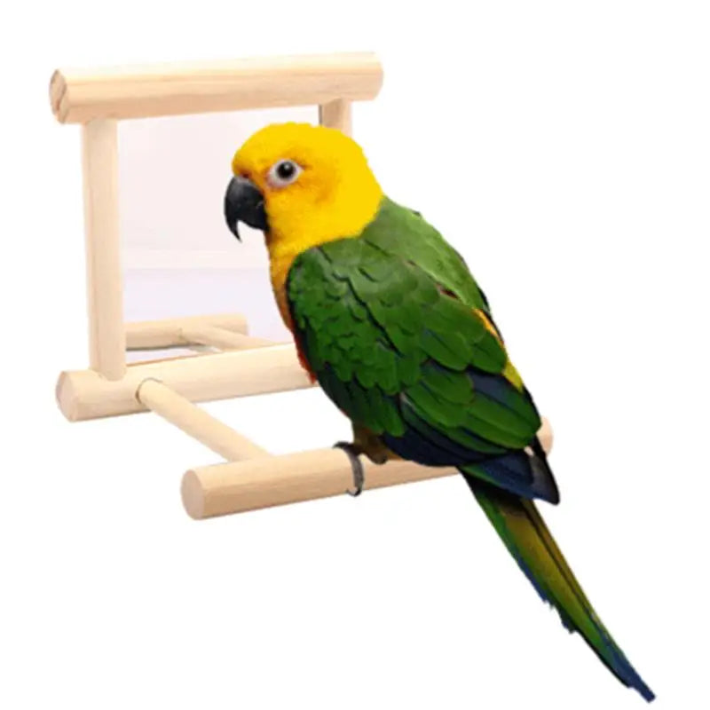Bird Mirror, Wooden Interactive Play Toy With Perch For Small Birds, Parrot, Budgies, Parakeet, Cockatiel, Conure, Lovebirds Cage Accessories