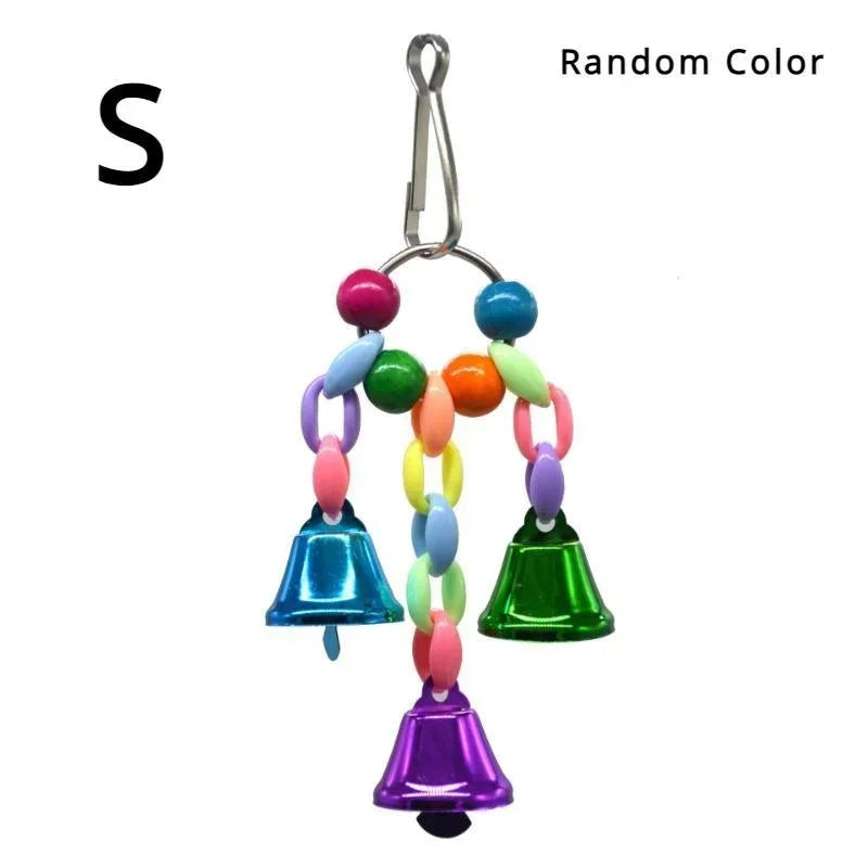 Bird Bells Toy, Hanging Cage Bell with Sweet Sound, Colorful Wood Beads and Bells for Lovebirds, African Greys, Cockatoo, and Parakeet Toy.