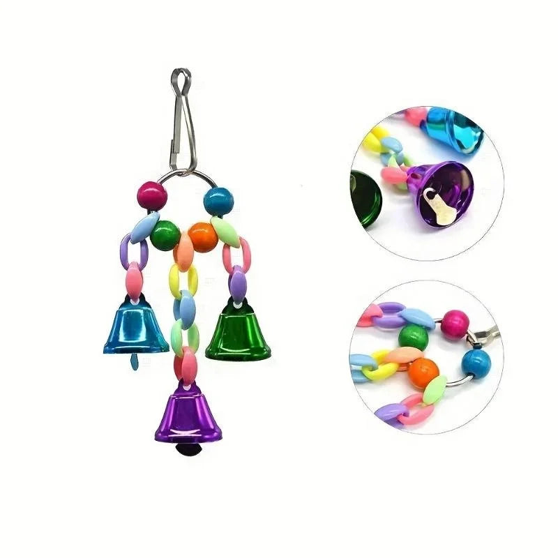 Bird Bells Toy, Hanging Cage Bell with Sweet Sound, Colorful Wood Beads and Bells for Lovebirds, African Greys, Cockatoo, and Parakeet Toy.