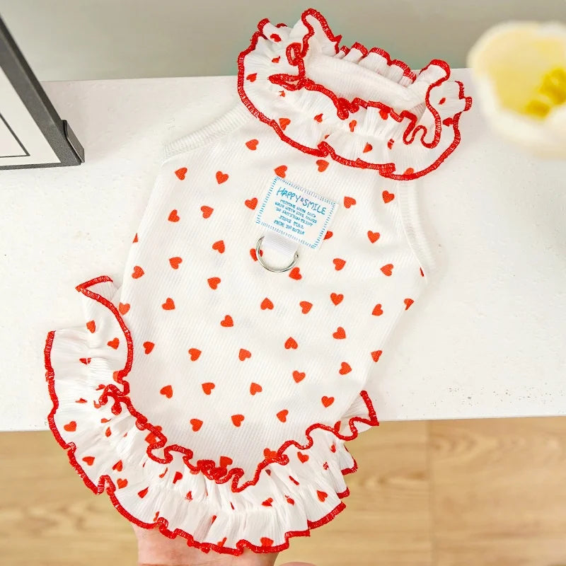 Princess Style Dog Dress, Cute Soft Dog Clothes, Summer Puppy Tank Top, Heart Floral Pet Dress Cat Skirt Fashion Pet Vest Dog Shirt