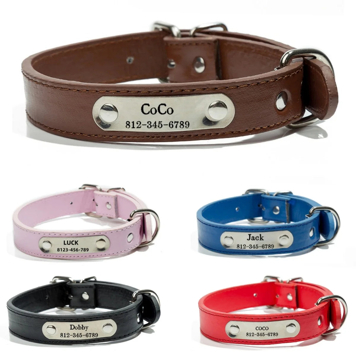 Personalized Dog Collar, Name Carved ID Tag,  Anti-lost, Solid PU Leather Collar For Small, Medium, Large Dogs, Puppy, Cat, Pet Supplies
