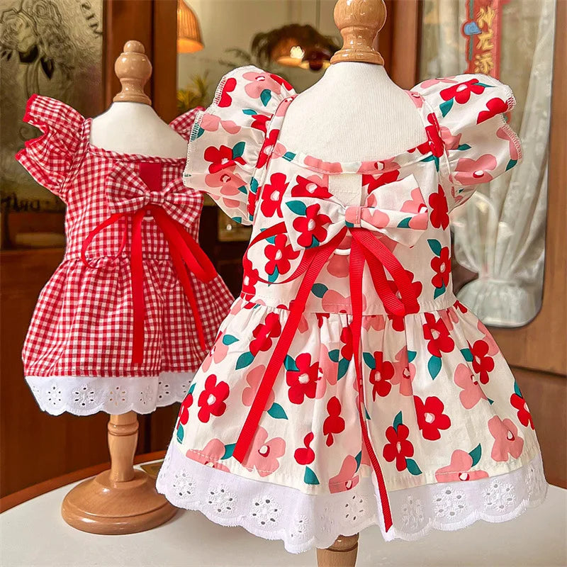 Summer Pet Dress,  Floral Pattern Plaid Skirts, Cat Princess Dresses, also look adorable on Chihuahuas, Yorkies and other small animals, Sweet Skirts, Puppy Dog Costume, Pet Supplies