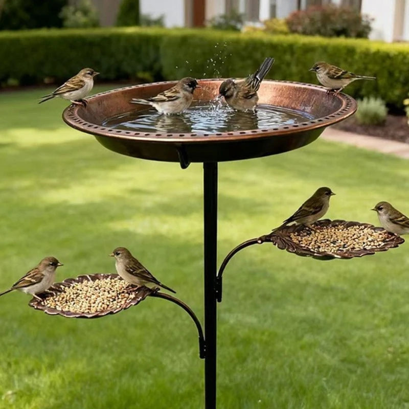 Elegant, Metal Bird Bath And Feeder, For Garden With Stable 5 Leg Base, Attracts Wild Birds for Patios, Outdoor, Decors KXRE