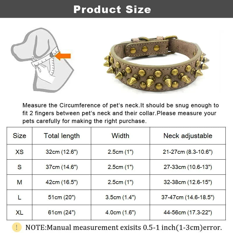 French Bulldog, Pitbull Dogs, Collar Retro Golden Rivet Studded Leather Pet Collar for Small. Medium. Large Dogs Spiked Neck Strap