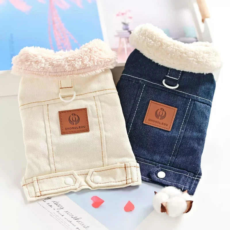 Fashion Denim Dog Down Jacket, Warm Soft Pet Dog Clothes, Winter Puppy Jacket, Coat Thick, Cat Vest Coat Yorkshire Pet Apparel