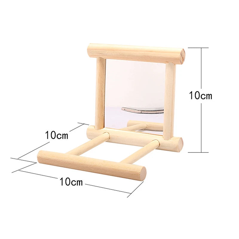 Bird Mirror, Wooden Interactive Play Toy With Perch For Small Birds, Parrot, Budgies, Parakeet, Cockatiel, Conure, Lovebirds Cage Accessories