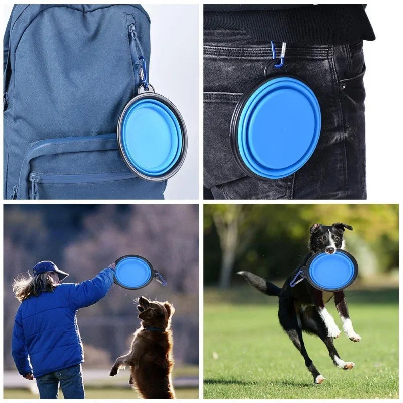 Folding Portable Silicone Dog Feeder, Bowl 2-in-1 Pet Dispenser for Outdoor Travel, Food And Water Container for Dogs And Cats