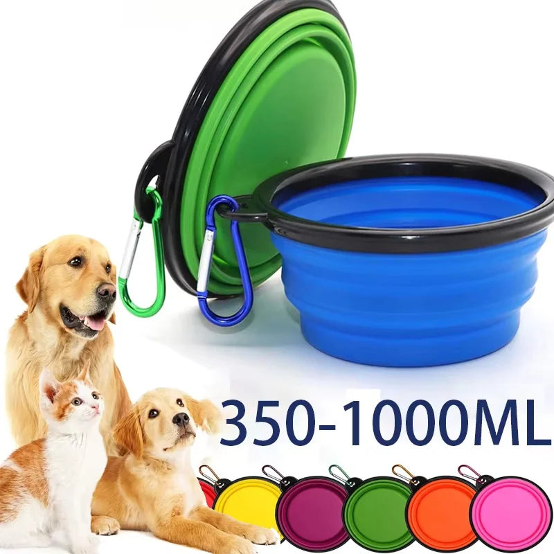 Folding Portable Silicone Dog Feeder, Bowl 2-in-1 Pet Dispenser for Outdoor Travel, Food And Water Container for Dogs And Cats