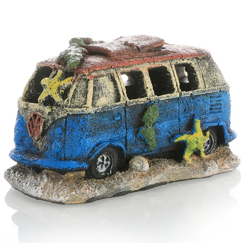 Aquarium Decoration, Decorative Ornaments, Resin Broken Bus Fish Tank Decoration, Simulation Decorative Rocks, Fish Tank Accessories