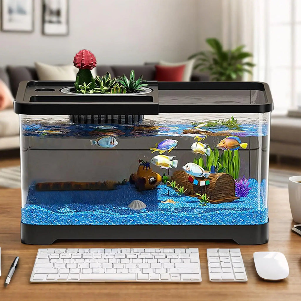 Small Aquarium Kit, LED Fish Tank Kit With Decoration Accessories, Dust-proof Underwater Landscape Decoration for Desktop Living
