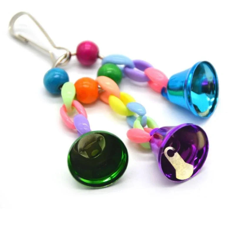 Bird Bells Toy, Hanging Cage Bell with Sweet Sound, Colorful Wood Beads and Bells for Lovebirds, African Greys, Cockatoo, and Parakeet Toy.
