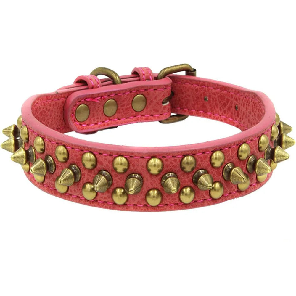 French Bulldog, Pitbull Dogs, Collar Retro Golden Rivet Studded Leather Pet Collar for Small. Medium. Large Dogs Spiked Neck Strap