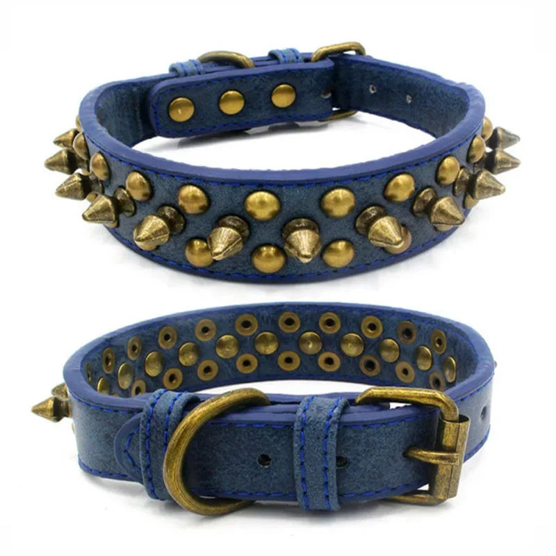 French Bulldog, Pitbull Dogs, Collar Retro Golden Rivet Studded Leather Pet Collar for Small. Medium. Large Dogs Spiked Neck Strap