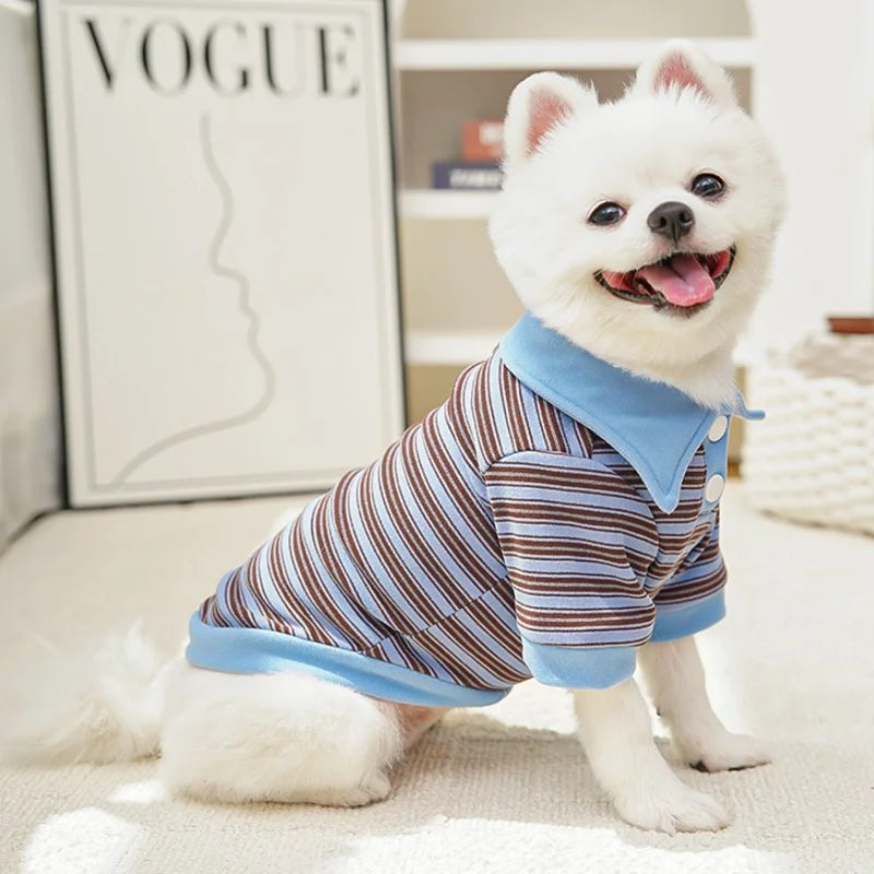 Vintage Striped Pet Shirt, Luxury Dog Clothes, Autumn Puppy Pullover, Cute Cat Polo Shirt, Pet Top Warm Soft Dog Vest Bichon Costume