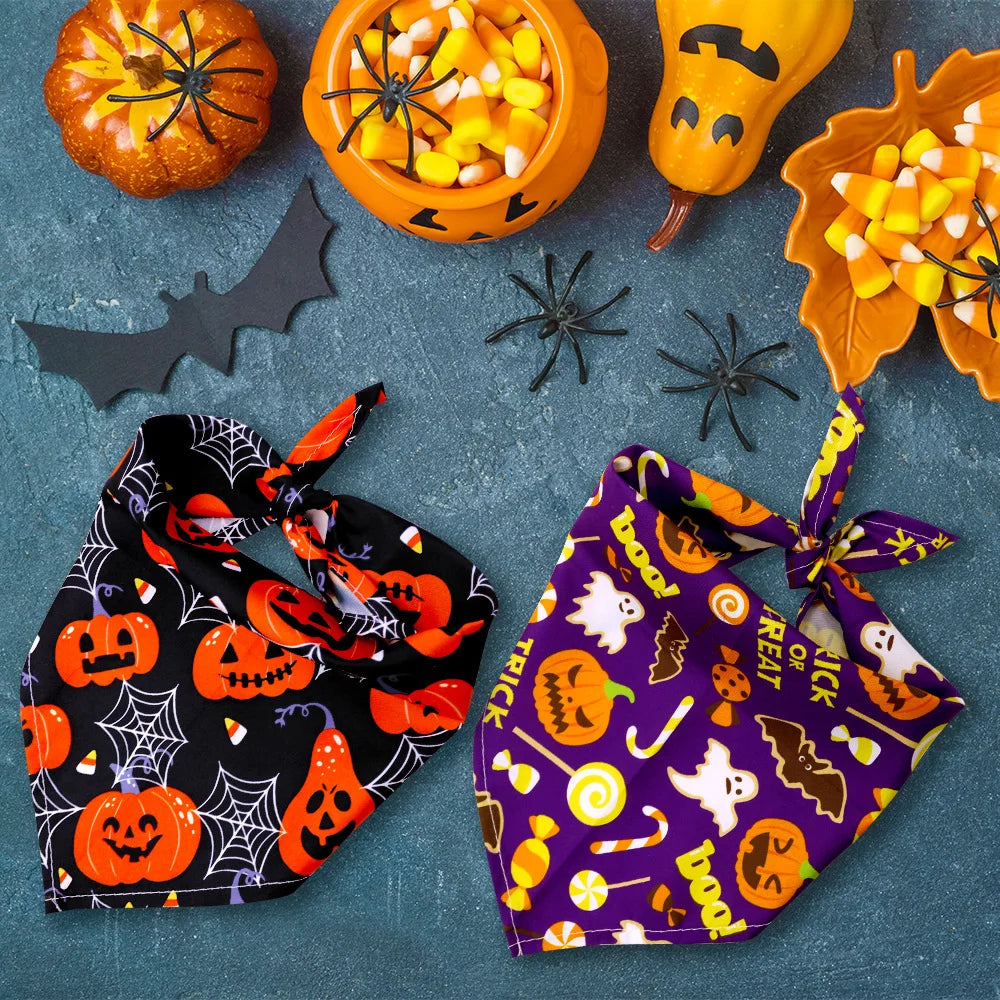 1 Pc Pet Dog Halloween Costume Scarf, Dog Bandana Accessories, Pumpkin Skull Bat & Ghost Pattern, Small Dog, Cat Bib, Pet Supplies