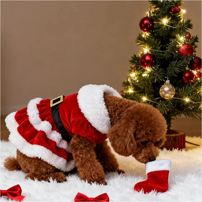 Soft Breathable Cat and Dog Christmas Dress, Fashion Cute Santa Claus Dog Skirt,  Warm Pet Christmas Costume, New Year Clothes