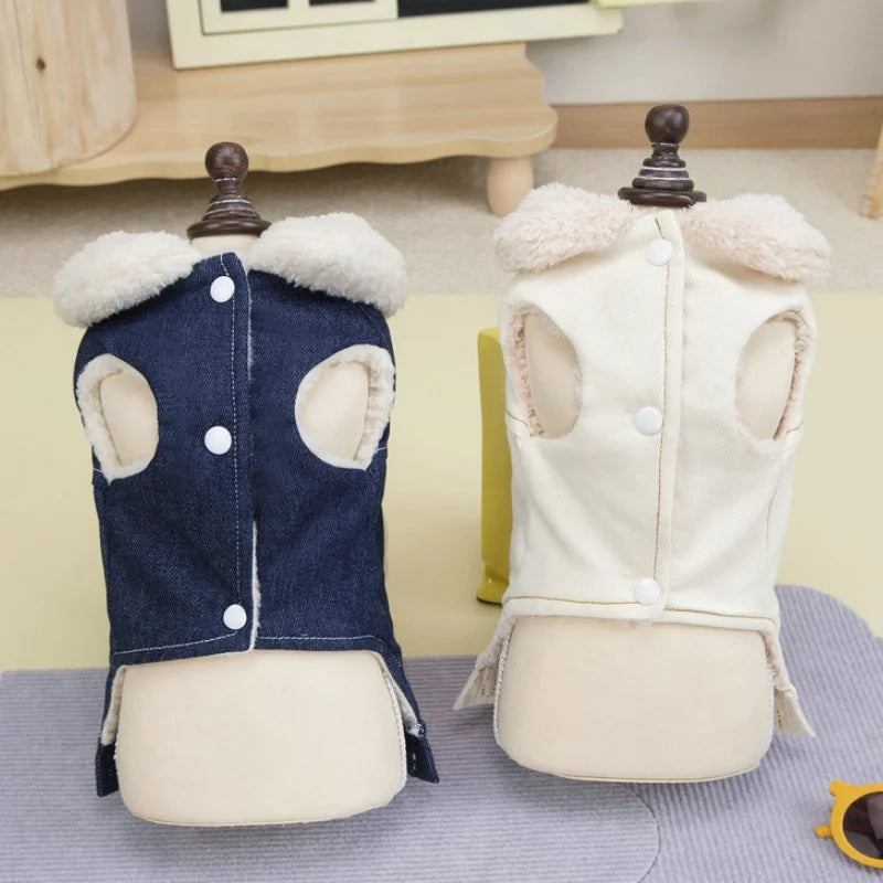 Fashion Denim Dog Down Jacket, Warm Soft Pet Dog Clothes, Winter Puppy Jacket, Coat Thick, Cat Vest Coat Yorkshire Pet Apparel