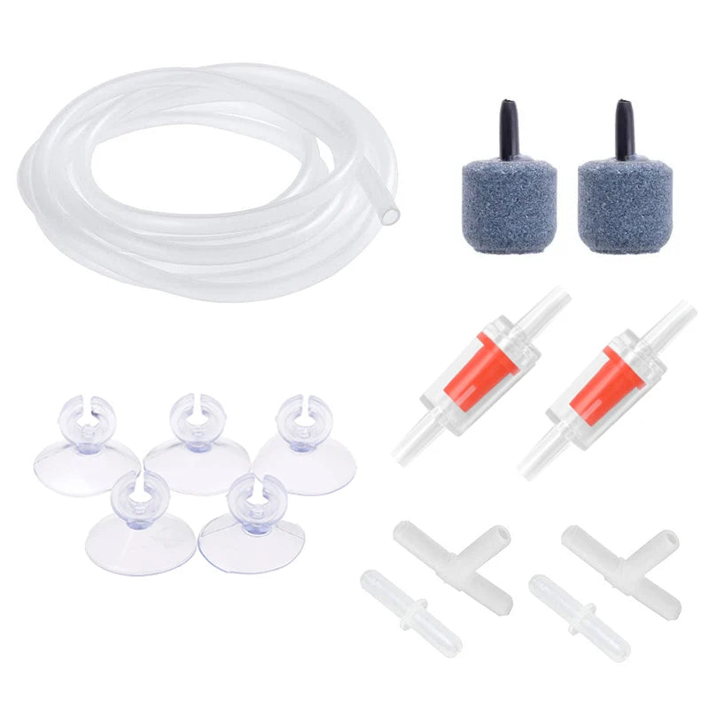 Aquarium Air Pump Accessories Kit with Air Stone Bubble Aerator, Check Valves, Suction Cups, Air Tube for Fish Tank Oxygen Pump