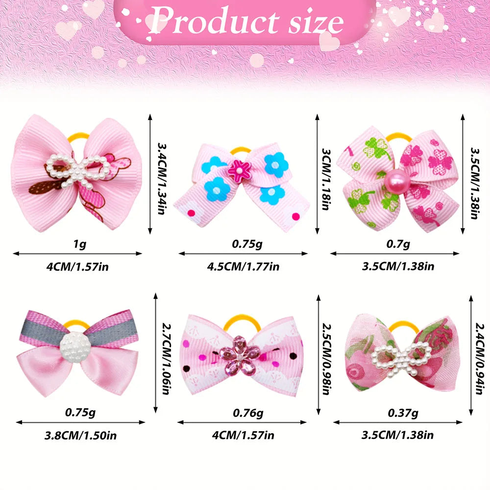 10/20PCS Pink Style Dog Bows With Rubber Bands, Diamonds Cute Dog Bowknots Hair Accessories For Dogs, Pets and Puppy Bows