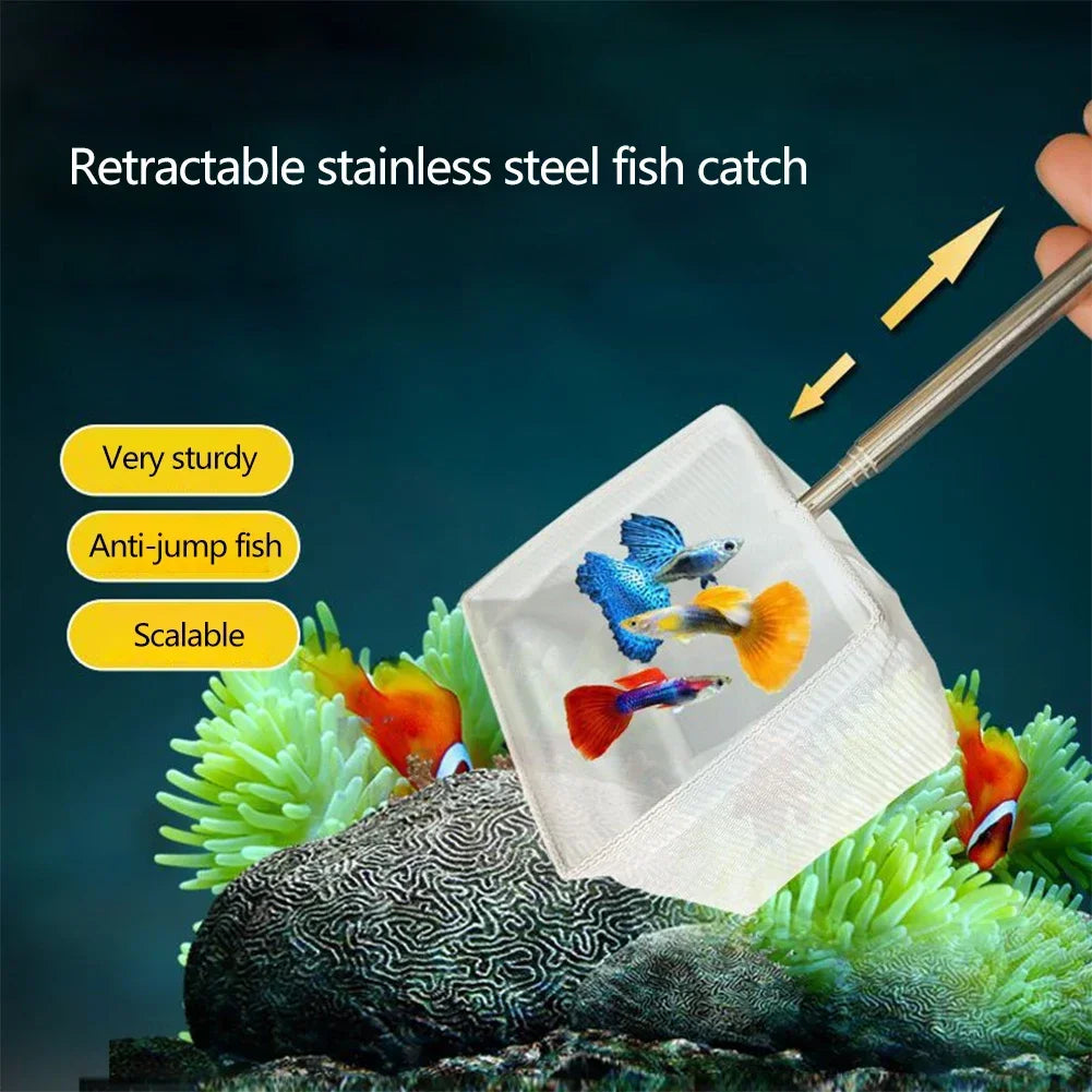 3D Aquarium Fish Net, Extendable Handle, Soft Mesh, Safe for Catching Fish, Shrimp Aquarium Accessories, Aquatic Pet Supplies