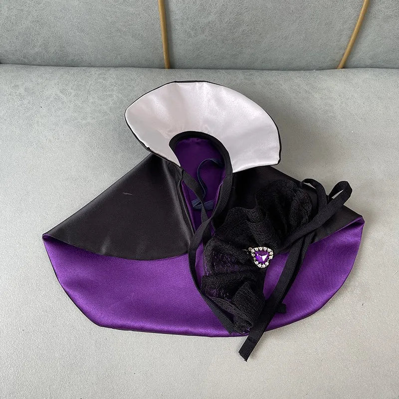 Handmade Dog Clothes, Pet Supplies Halloween Costume, Dark Witch Cloak Lace Neckerchief Festival Holiday Party Puppy Terrier