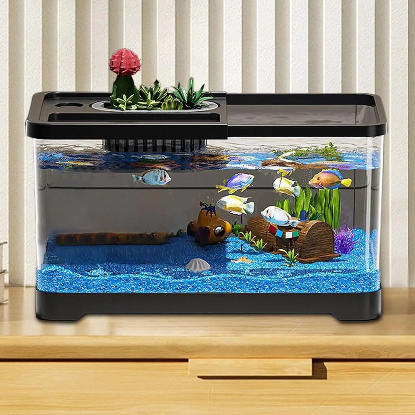 Small Aquarium Kit, LED Fish Tank Kit With Decoration Accessories, Dust-proof Underwater Landscape Decoration for Desktop Living