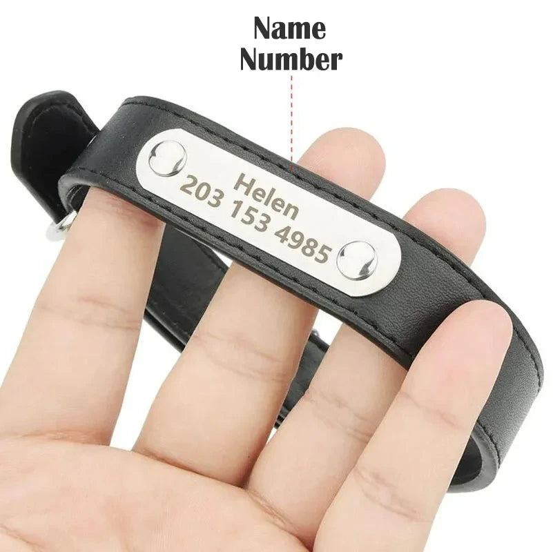 Personalized Dog Collar, Name Carved ID Tag,  Anti-lost, Solid PU Leather Collar For Small, Medium, Large Dogs, Puppy, Cat, Pet Supplies