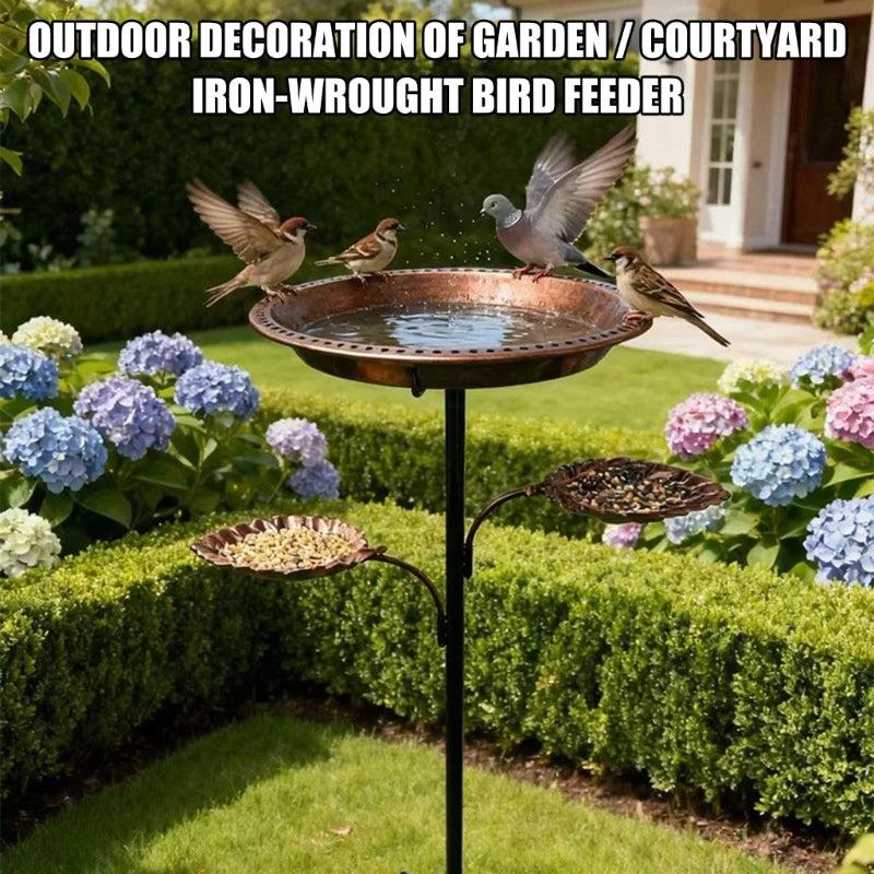 Elegant, Metal Bird Bath And Feeder, For Garden With Stable 5 Leg Base, Attracts Wild Birds for Patios, Outdoor, Decors KXRE