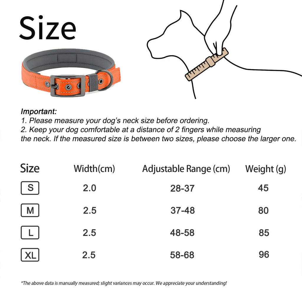 Dog Collar for Large Dogs, Neoprene Padded and Adjustable Reflective Wide Heavy Duty Pet Collars with Durable Metal Belt Buckle