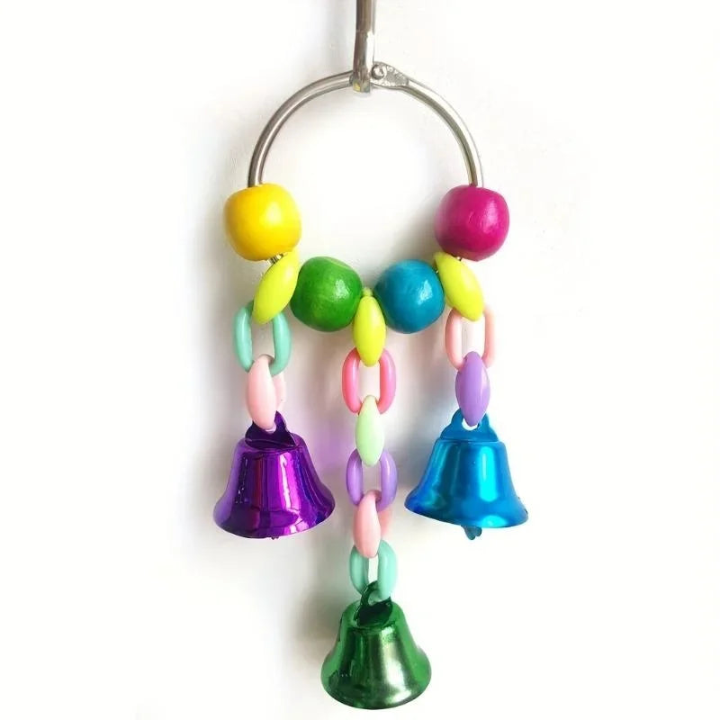 Bird Bells Toy, Hanging Cage Bell with Sweet Sound, Colorful Wood Beads and Bells for Lovebirds, African Greys, Cockatoo, and Parakeet Toy.