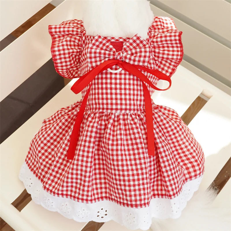 Summer Pet Dress,  Floral Pattern Plaid Skirts, Cat Princess Dresses, also look adorable on Chihuahuas, Yorkies and other small animals, Sweet Skirts, Puppy Dog Costume, Pet Supplies