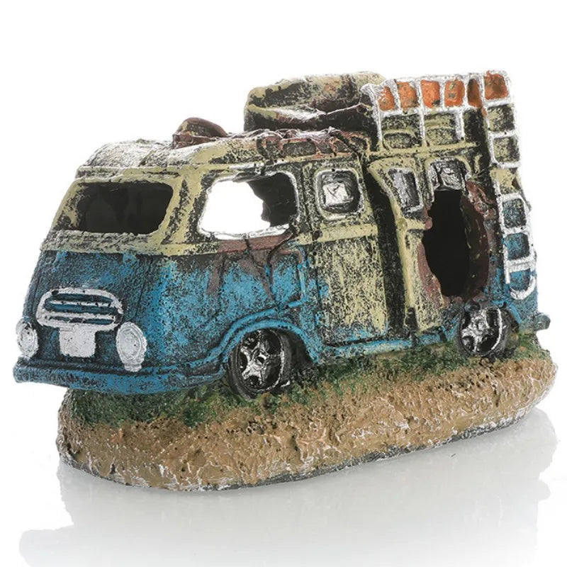 Aquarium Decoration, Decorative Ornaments, Resin Broken Bus Fish Tank Decoration, Simulation Decorative Rocks, Fish Tank Accessories
