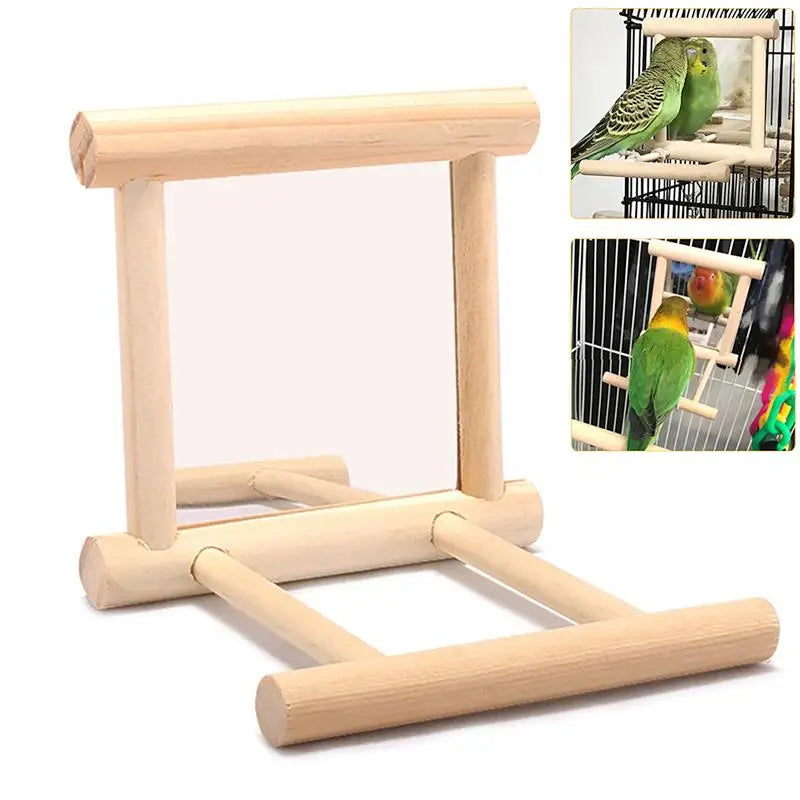 Bird Mirror, Wooden Interactive Play Toy With Perch For Small Birds, Parrot, Budgies, Parakeet, Cockatiel, Conure, Lovebirds Cage Accessories
