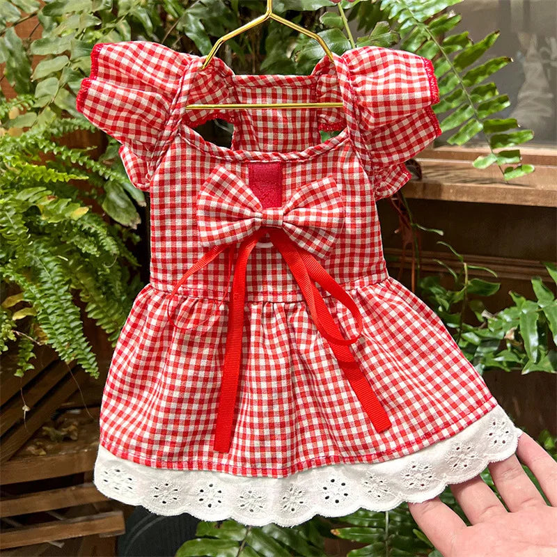 Summer Pet Dress,  Floral Pattern Plaid Skirts, Cat Princess Dresses, also look adorable on Chihuahuas, Yorkies and other small animals, Sweet Skirts, Puppy Dog Costume, Pet Supplies