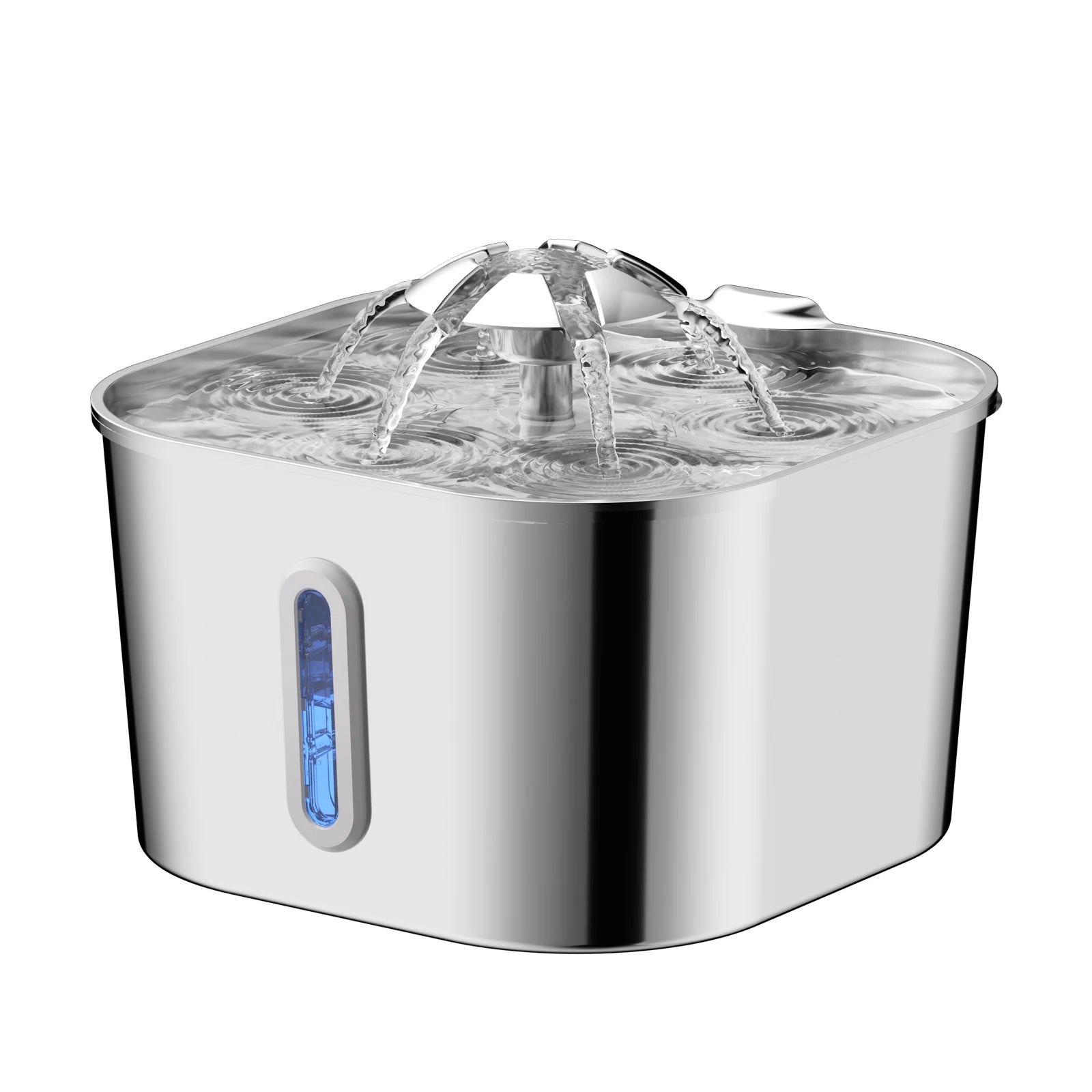 2.2L/74OZ Automatic Cat Fountain, Stainless Steel Pet Water Dispenser, Silent Water Pump, Circulation Filtering, Visual Window