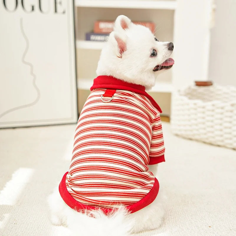 Vintage Striped Pet Shirt, Luxury Dog Clothes, Autumn Puppy Pullover, Cute Cat Polo Shirt, Pet Top Warm Soft Dog Vest Bichon Costume