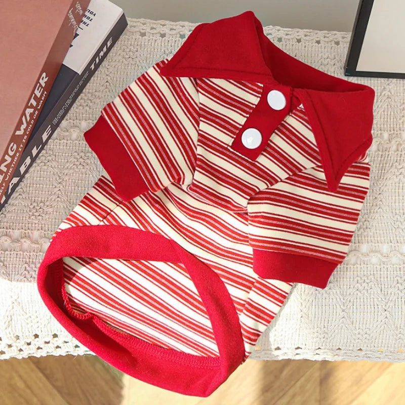 Vintage Striped Pet Shirt, Luxury Dog Clothes, Autumn Puppy Pullover, Cute Cat Polo Shirt, Pet Top Warm Soft Dog Vest Bichon Costume