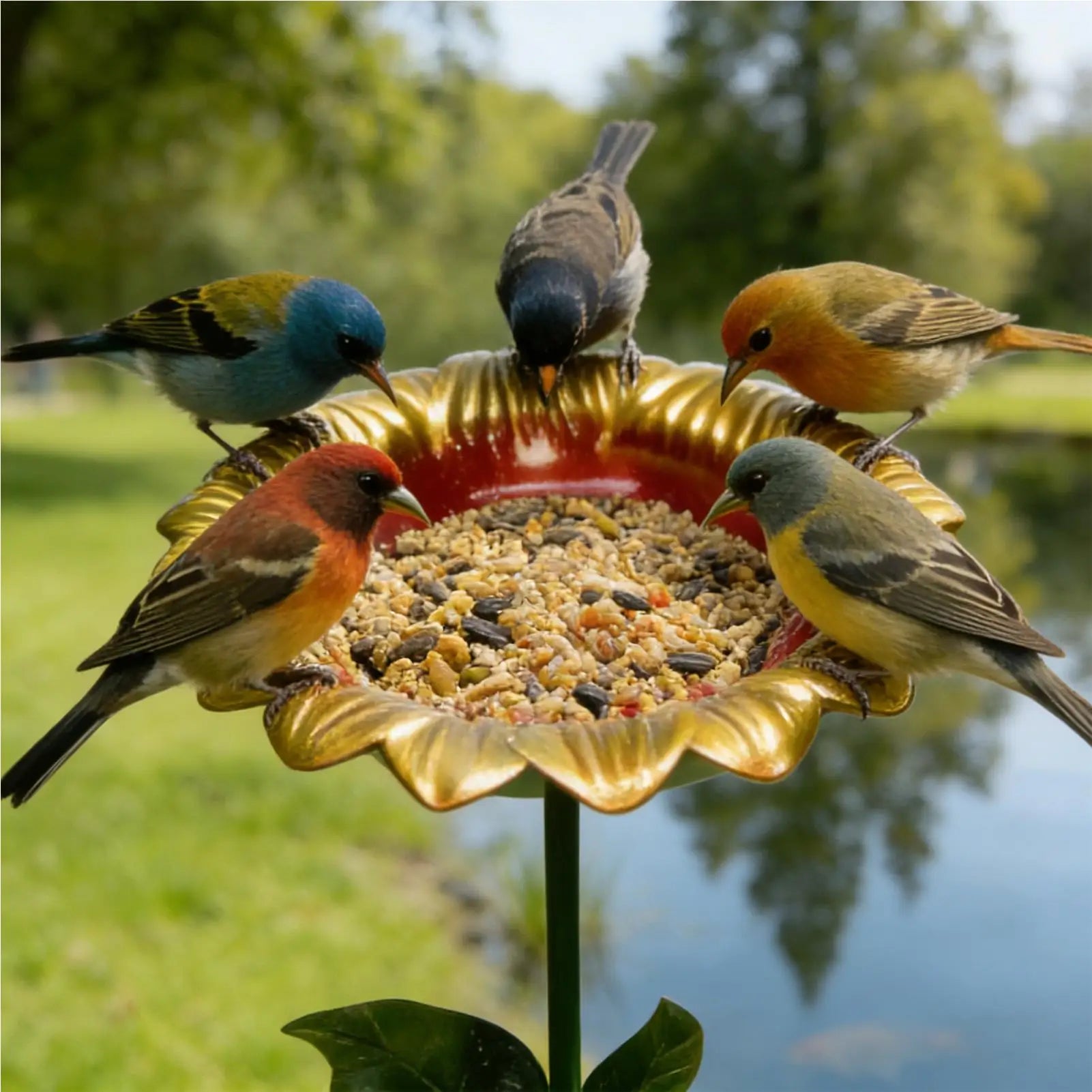 Bird Drinking Station, Metal Sunflower Water Stand, Bird Bath Decorative Bowl For Hummingbird, Finch, Chickadee, Bee