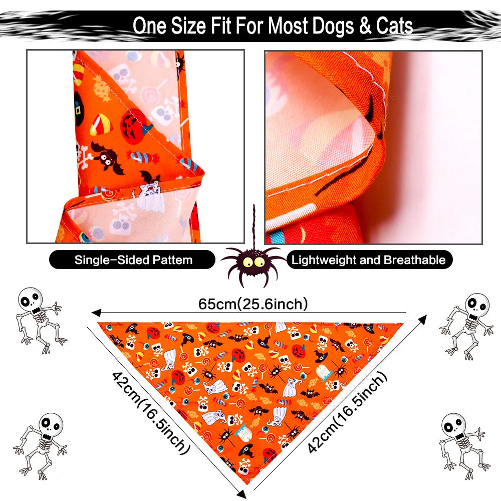 1 Pc Pet Dog Halloween Costume Scarf, Dog Bandana Accessories, Pumpkin Skull Bat & Ghost Pattern, Small Dog, Cat Bib, Pet Supplies