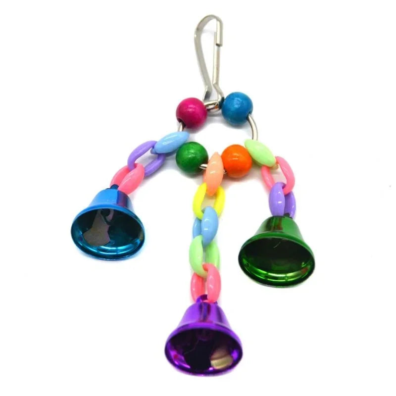 Bird Bells Toy, Hanging Cage Bell with Sweet Sound, Colorful Wood Beads and Bells for Lovebirds, African Greys, Cockatoo, and Parakeet Toy.