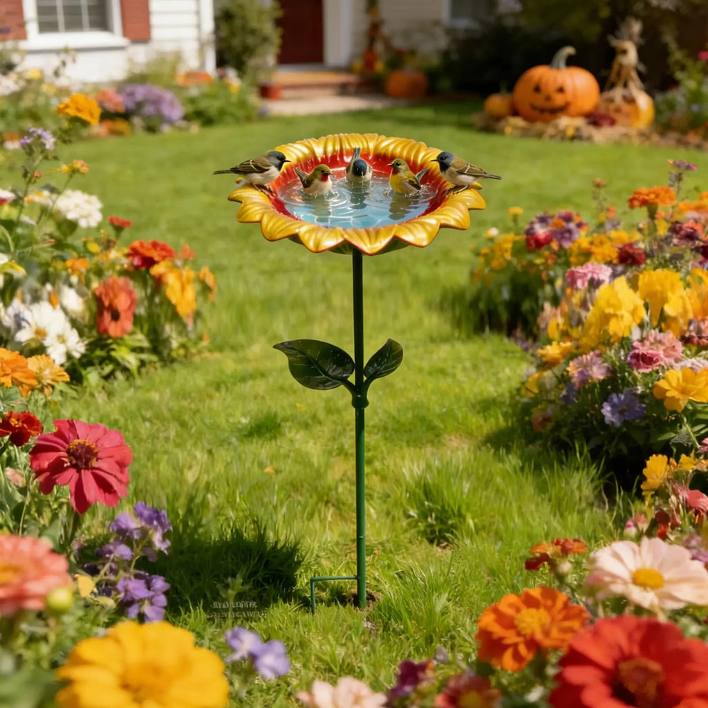 Bird Drinking Station, Metal Sunflower Water Stand, Bird Bath Decorative Bowl For Hummingbird, Finch, Chickadee, Bee